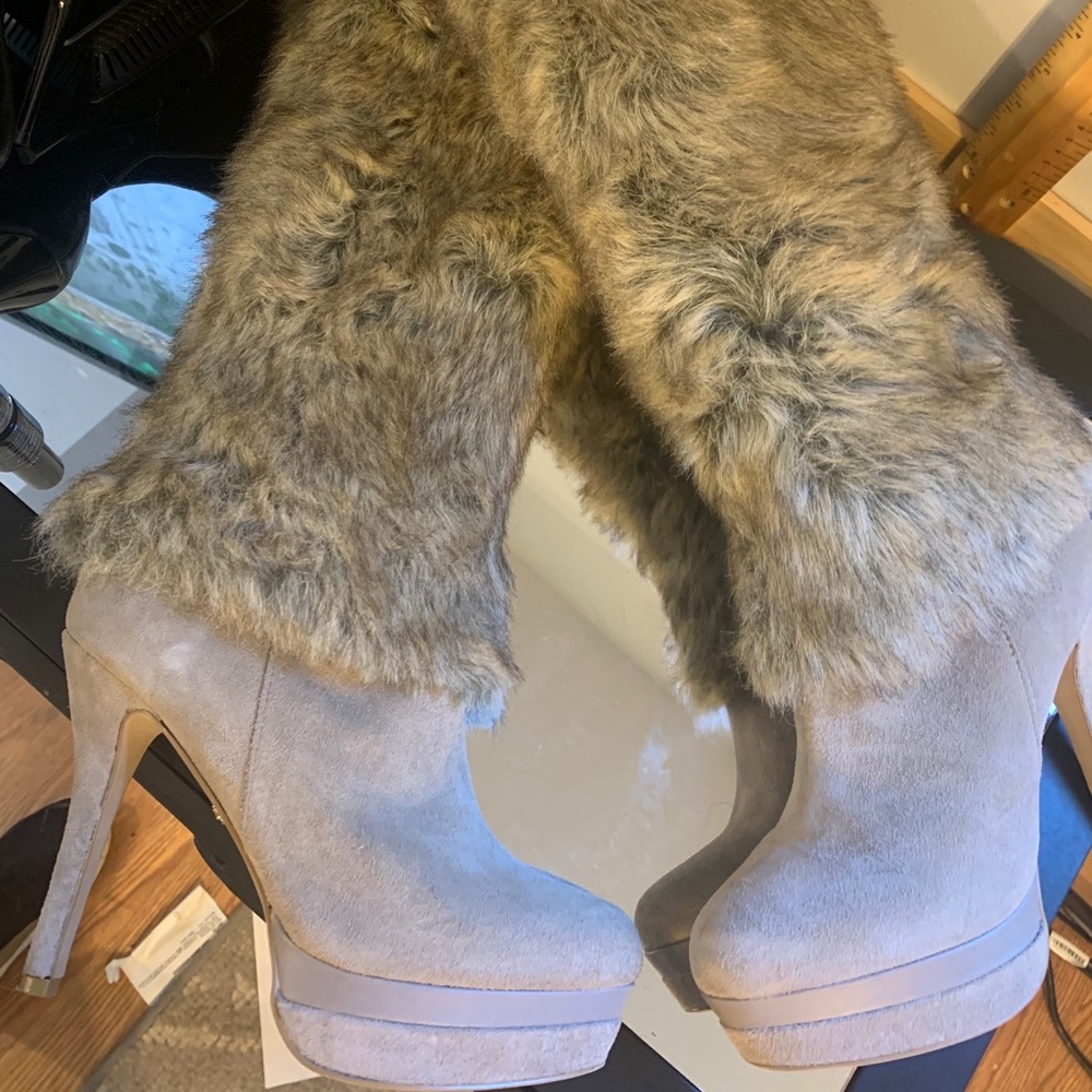 Fergie suede and fur boots